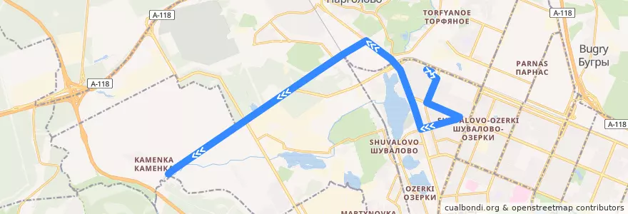 Mapa del recorrido Автобус № 173: улица Жени Егоровой => Каменка de la línea  en سانت بطرسبرغ.