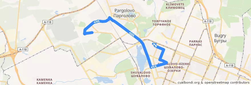 Mapa del recorrido Автобус № 397: улица Жени Егоровой => СПК "Пригородный" de la línea  en Выборгский район.