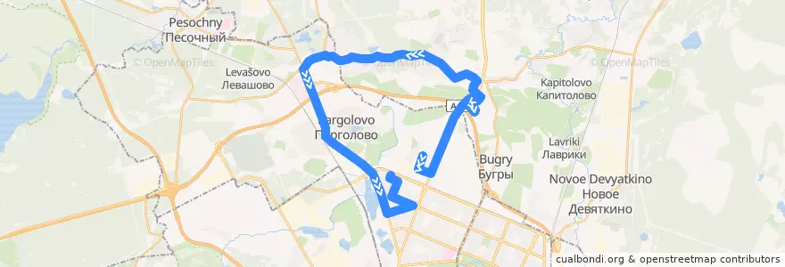 Mapa del recorrido Автобус № 148: улица Фёдора Абрамова => улица Жени Егоровой de la línea  en Ленинградская область.