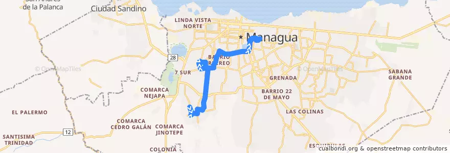 Mapa del recorrido Ruta 158: Camilo Ortega -> Mercado Oriental de la línea  en Managua (Municipio).