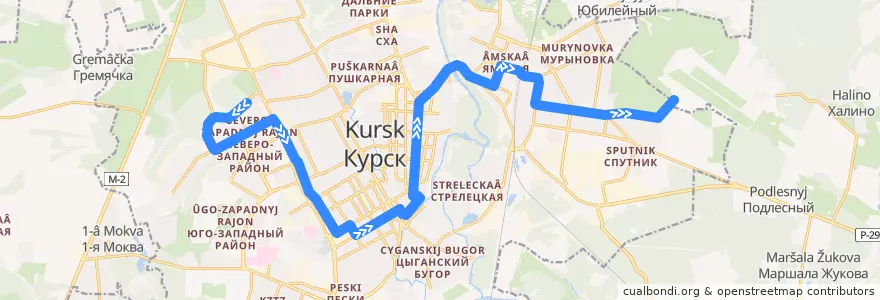 Mapa del recorrido Маршрут автобуса №84: "Орловская улица - Аэропорт" de la línea  en Kursk.