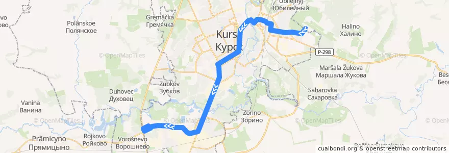 Mapa del recorrido Маршрут автобуса №89: "Аэропорт- ДК Волокно" de la línea  en Kursk.