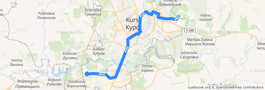 Mapa del recorrido Маршрут автобуса №89: "ДК Волокно - Аэропорт" de la línea  en городской округ Курск.