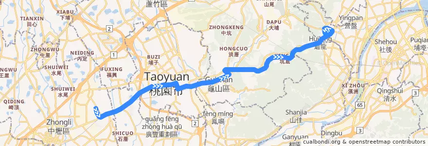 Mapa del recorrido 桃園市 601 內壢→捷運迴龍站 de la línea  en تاو يوان.
