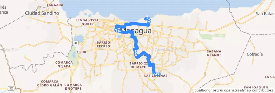 Mapa del recorrido Ruta 165: Barrio Naciones Unidas -> San Luis Norte de la línea  en Managua (Municipio).