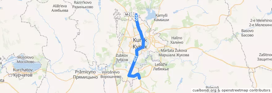 Mapa del recorrido Маршрут автобуса №91: "Посёлок Северный - Онкологический диспансер" de la línea  en Kursk.