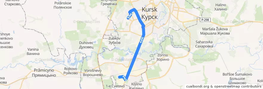 Mapa del recorrido Маршрут автобуса №92: "Улица Косухина - 1-я Строительная улица" de la línea  en Kursk.