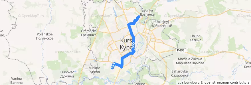 Mapa del recorrido Маршрут автобуса №98: "Площадь Комарова - Светлая улица" de la línea  en Kursk.