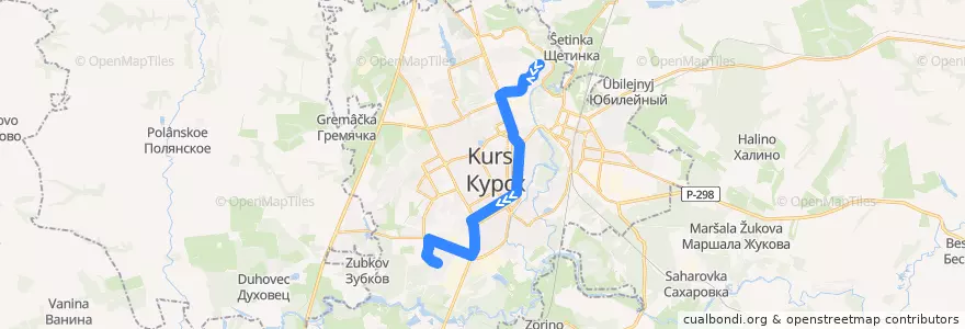 Mapa del recorrido Маршрут автобуса №98: "Светлая улица - площадь Комарова" de la línea  en городской округ Курск.