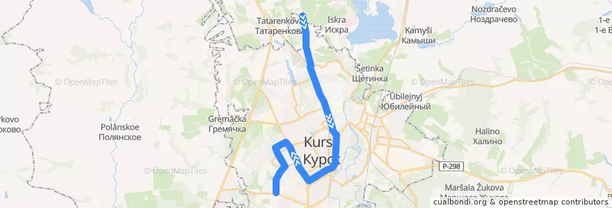 Mapa del recorrido Маршрут автобуса №99: "Посёлок Северный - Перинатальный центр" de la línea  en Kursk.