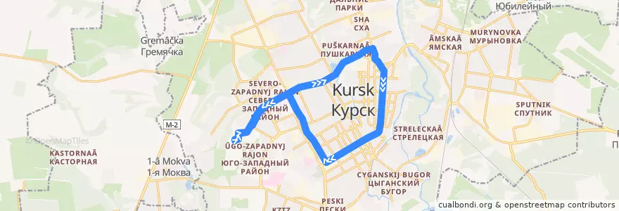 Mapa del recorrido Маршрут автобуса №93: "ТЦ "Стройгигант" - улица Ленина - ТЦ "Стройгигант"" de la línea  en Kursk.