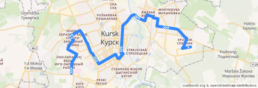 Mapa del recorrido Маршрут автобуса №58А: "Перинатальный центр - 2-я Агрегатная улица" de la línea  en Kursk.