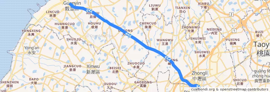 Mapa del recorrido 5042 中壢→新坡→觀音 de la línea  en Taoyuan.