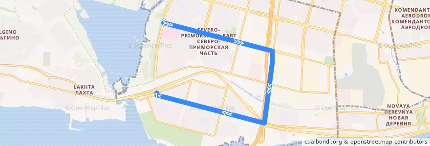 Mapa del recorrido Автобус № 134Ш: улица Оптиков, 52 => Лахтинский разлив de la línea  en округ № 65.