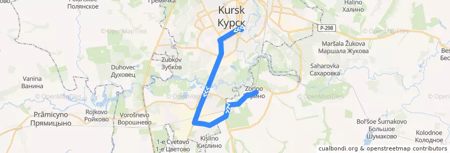 Mapa del recorrido Маршрут автобуса №453: "Красная площадь - деревня Зорино" de la línea  en Курский район.
