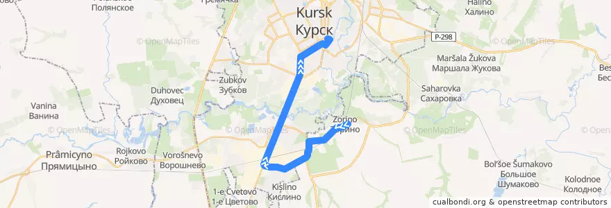 Mapa del recorrido Маршрут автобуса №453: "Деревня Зорино - Красная площадь" de la línea  en Курский район.
