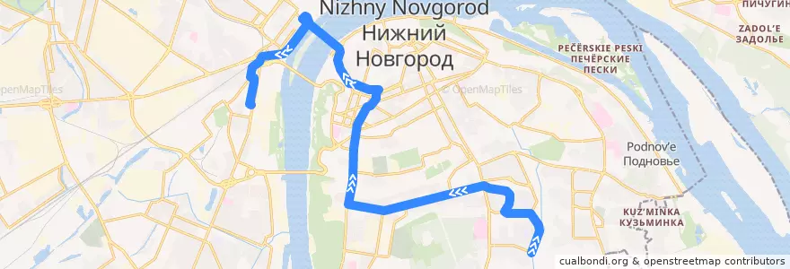 Mapa del recorrido Автобус 26: микрорайон Кузнечиха-2 => улица Долгополова de la línea  en Nizhny Novgorod.