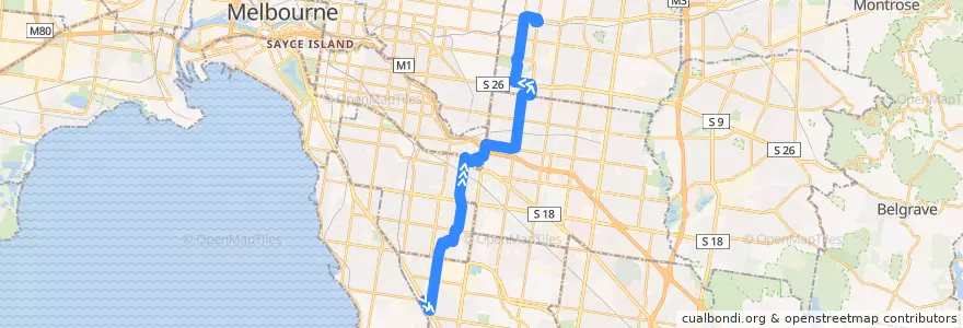 Mapa del recorrido Bus 767: Southland SC => Chadstone & Jordanville & Deakin University => Box Hill Station de la línea  en ビクトリア.