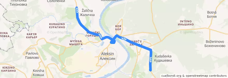 Mapa del recorrido Автобус №101: Обухово -> Сельхозтехника de la línea  en городской округ Алексин.