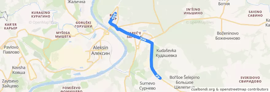 Mapa del recorrido Автобус №112: Бор -> Бухторма de la línea  en Aleksinsky District.