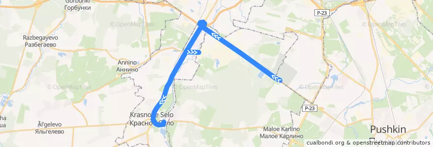 Mapa del recorrido Автобус № 147: Южное кладбище => станция "Красное Село" de la línea  en Ленинградская область.