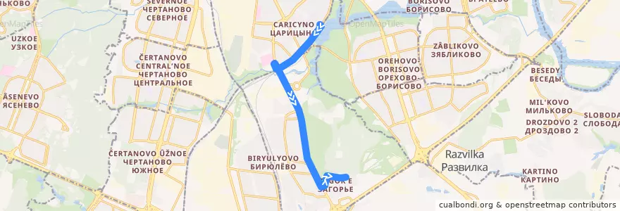 Mapa del recorrido Автобус №679: Ереванская улица - 6-й микрорайон Загорья de la línea  en Южный административный округ.