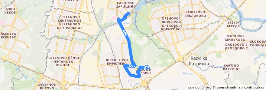 Mapa del recorrido Автобус 203: 6-й микрорайон Загорья - Метро "Царицыно" de la línea  en район Бирюлёво Восточное.