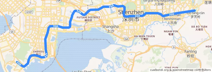 Mapa del recorrido 2号线 （蛇口线） de la línea  en شنژن.