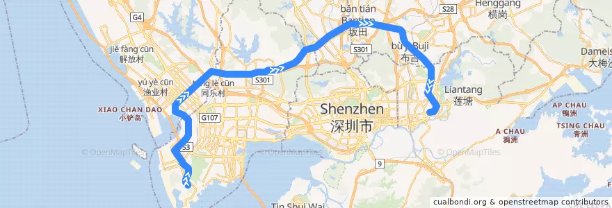 Mapa del recorrido 5号线（环中线） de la línea  en شنجن (الصين).