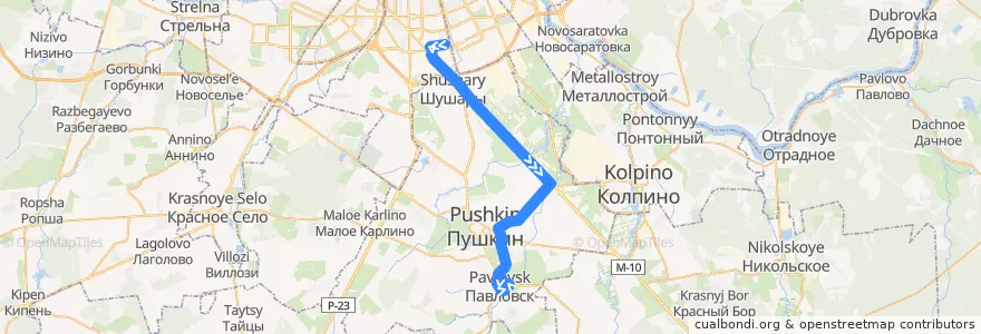 Mapa del recorrido Автобус № 179: Звёздная улица => Павловск de la línea  en Пушкинский район.