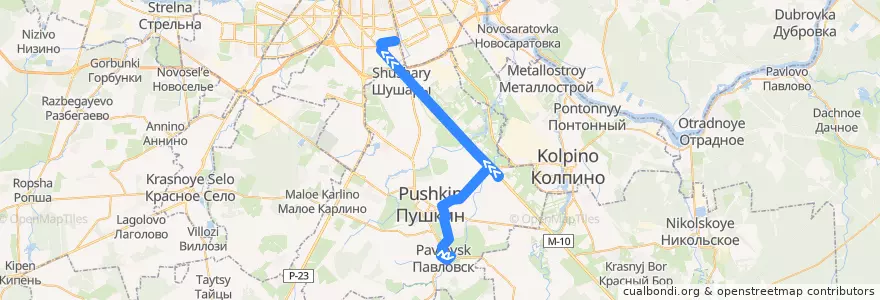 Mapa del recorrido Автобус № 179: Павловск => Звёздная улица de la línea  en Пушкинский район.