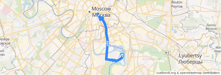 Mapa del recorrido Автобус 156: Нагатинский затон - Котельническая набережная de la línea  en Moscou.