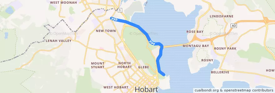 Mapa del recorrido Hobart - Boyer (Freight) de la línea  en Tasmania.
