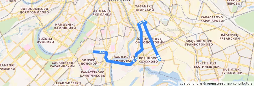 Mapa del recorrido Автобус 9: Метро "Кожуховская" => Серпуховский вал de la línea  en Moskou.