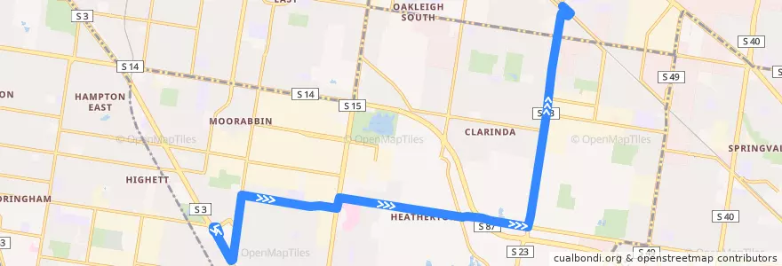 Mapa del recorrido Bus 821: Southland => Heatherton => Clayton de la línea  en City of Kingston.