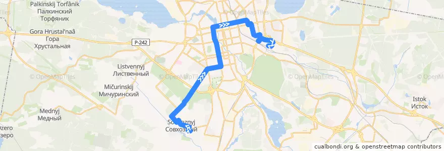 Mapa del recorrido Автобус 054. Поселок Совхозный - Синие камни de la línea  en городской округ Екатеринбург.