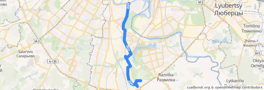 Mapa del recorrido Автобус 701: Метро "Коломенская" => 6-й микрорайон Загорья de la línea  en Südlicher Verwaltungsbezirk.