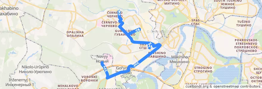 Mapa del recorrido Автобус № 891: Микрорайон Чернево - госпиталь им. Вишневского de la línea  en городской округ Красногорск.