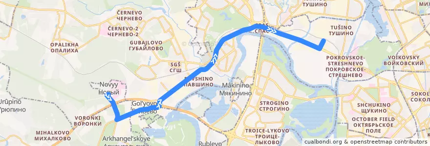 Mapa del recorrido Автобус № 568: Госпиталь им. Вишневского - Метро "Тушино" de la línea  en Central Federal District.
