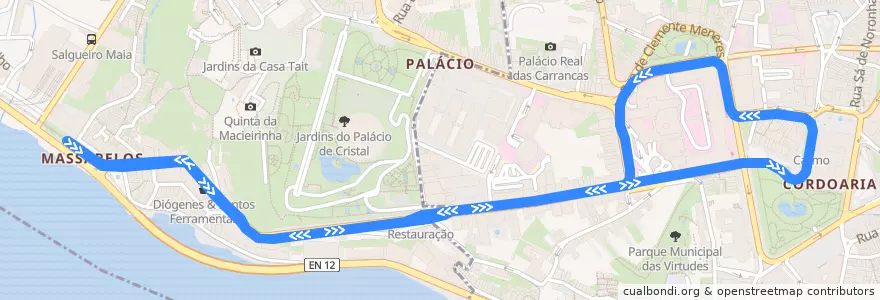 Mapa del recorrido Tram 18: Circular Massarelos => Carmo de la línea  en Porto.
