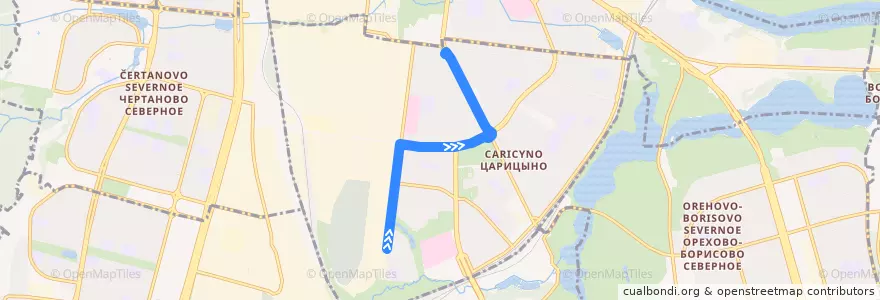 Mapa del recorrido Автобус 217: 14 квартал Ленино-Дачного => Метро "Кантемировская" de la línea  en район Царицыно.