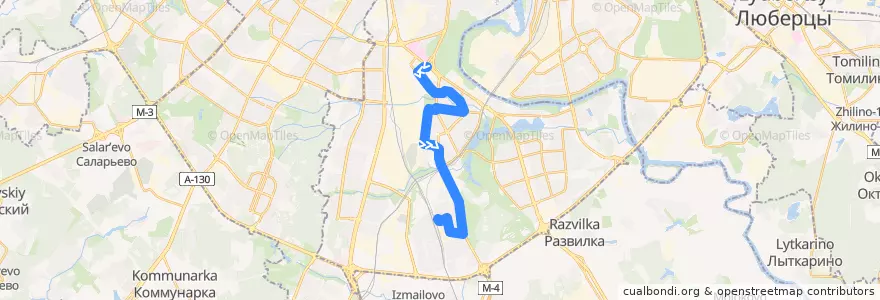 Mapa del recorrido Автобус №162: Станция метро "Каширская" - Станция Бирюлёво-Товарная de la línea  en Southern Administrative Okrug.