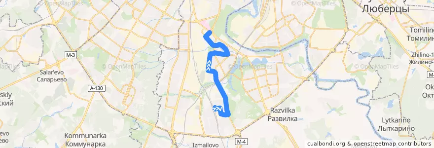 Mapa del recorrido Автобус №162: Станция Бирюлёво-Товарная - Станция метро "Каширская" de la línea  en Южный административный округ.
