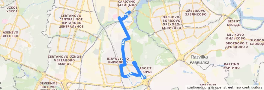 Mapa del recorrido Автобус 289к: Загорье - Метро "Царицыно" de la línea  en район Бирюлёво Восточное.