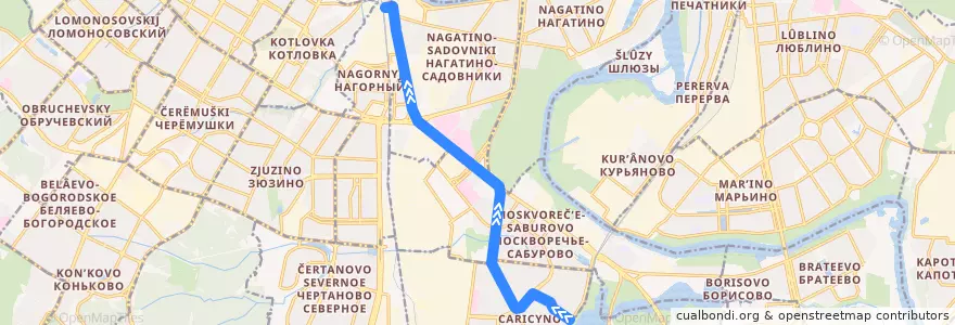 Mapa del recorrido Автобус 164: Ереванская улица => Метро "Нагатинская" de la línea  en Южный административный округ.
