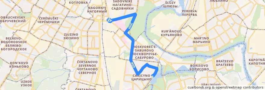 Mapa del recorrido Автобус 220: Больница имени Юдина => Ереванская улица de la línea  en Южный административный округ.