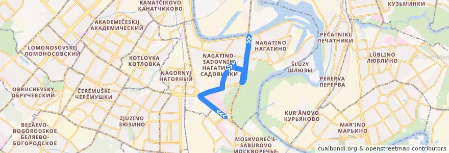 Mapa del recorrido Автобус №820: Станция метро "Каширская" - Станция метро "Коломенская" de la línea  en район Нагатино-Садовники.