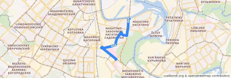 Mapa del recorrido Автобус №820: Станция метро "Коломенская" - Станция метро "Каширская" de la línea  en район Нагатино-Садовники.