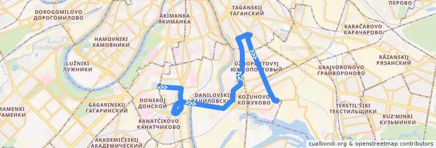 Mapa del recorrido Автобус 9: Серпуховский вал => Метро "Кожуховская" de la línea  en Moskou.