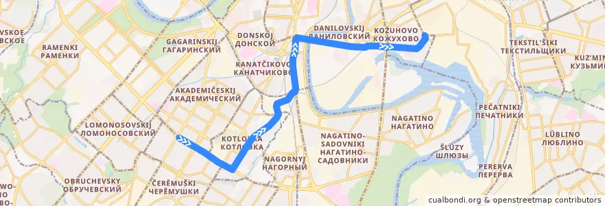 Mapa del recorrido Автобус 44: Метро "Профсоюзная" => Метро "Кожуховская" de la línea  en Moskou.